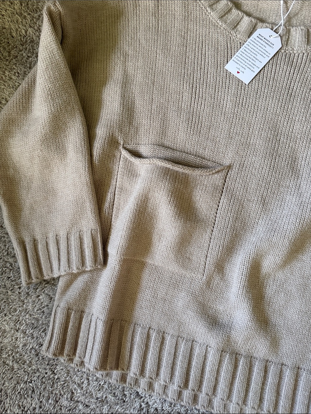 Relaxed Pocket Crewneck Sweater in Beige - Picture 2 of 4